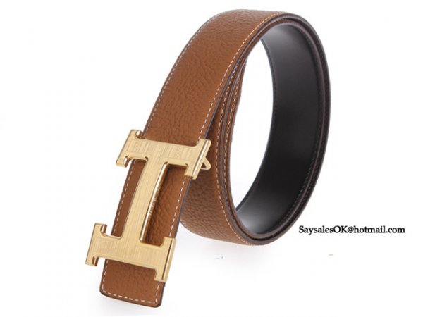 Hermes 2014 Classic Stripe Leather Reversible Belt Classic Buckl